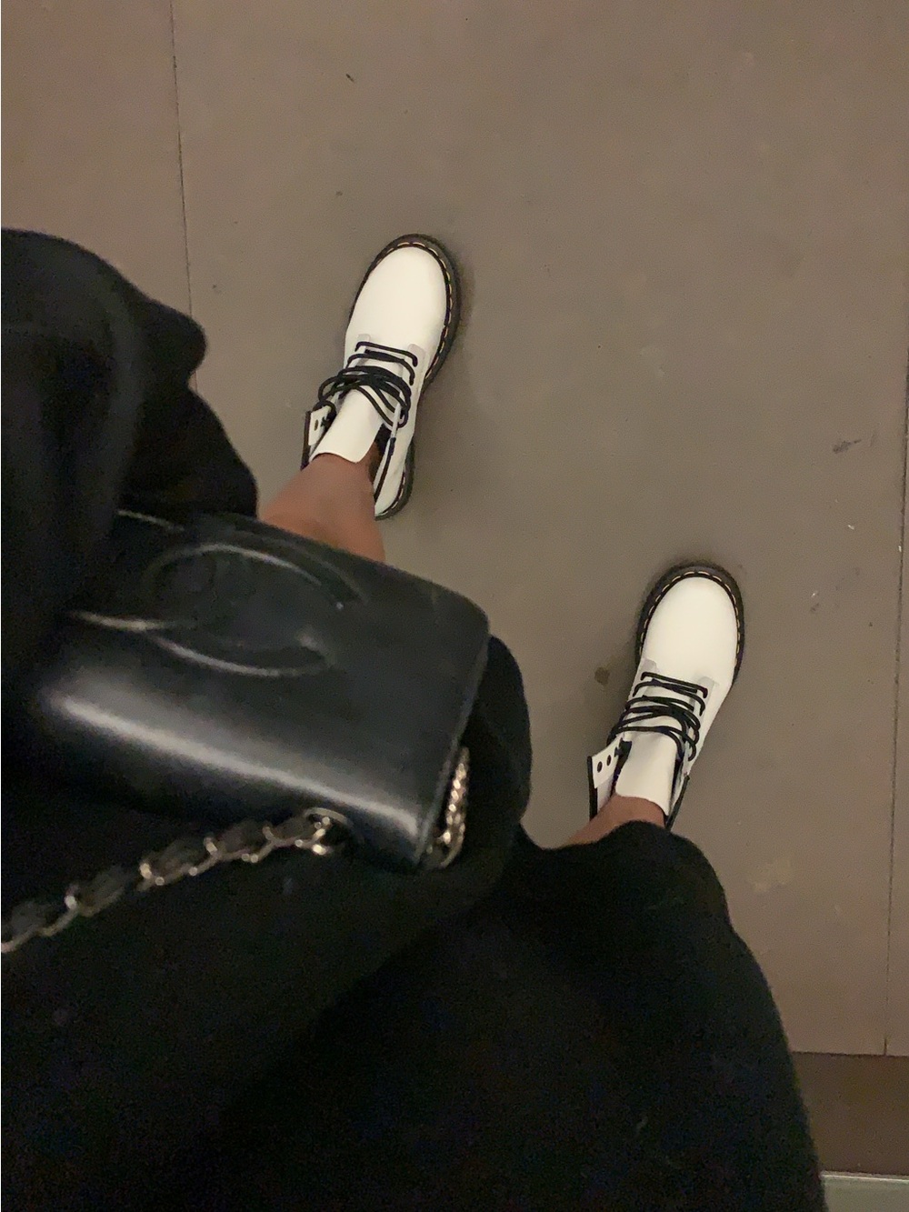 Dr. Martens White and Black Combat Boots